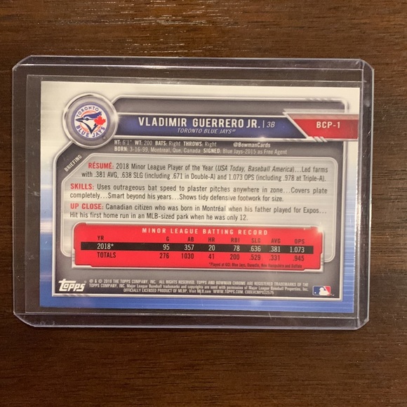 Vladimir Guerrero Jr. Bowman Prospects Rookie Card #BCP-1 - Picture 2 of 2